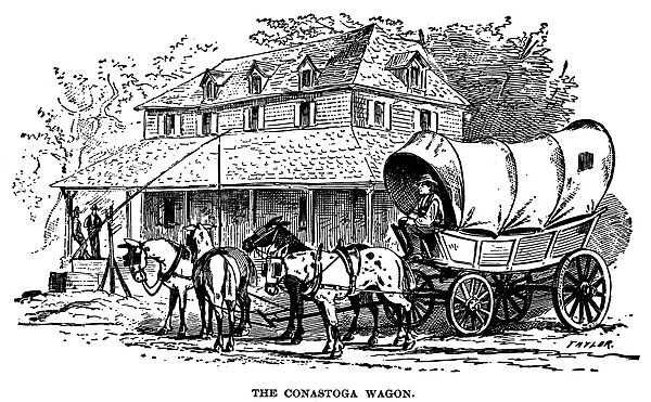 CONESTOGA WAGON. Pen-and-ink drawing, 19th century