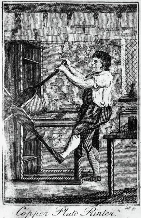 Framed Print : Copper Plate Printer at Work, Engraving Print Framed Print : Copper Plate Printer at Work, Engraving Print