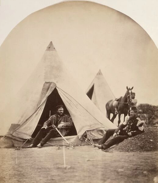 CRIMEAN WAR: OFFICER, 1855. Officer of the British 57th Regiment sitting outside