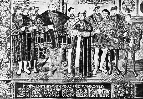 CROY TAPESTRY, c1550. From left to right: Frederick III (the Wise), Elector of