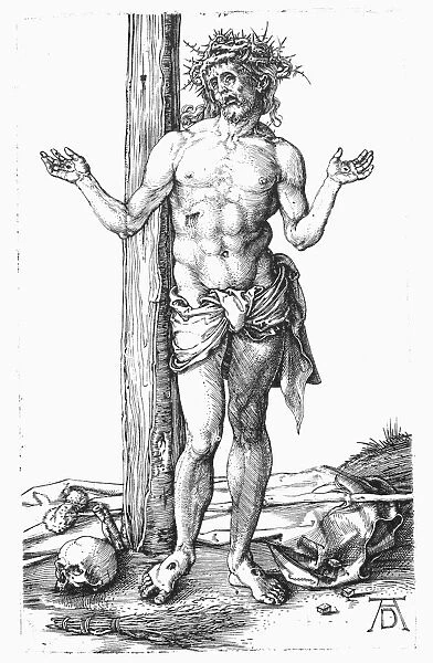 CRUCIFIXION & PASSION. Man of Sorrows with Hands Raised. Engraving, c1500, by Albrecht D├╝rer