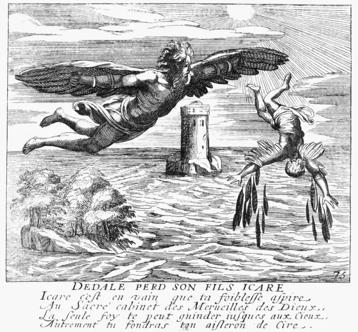 Framed Print : French Line Engraving Print: Daedalus and Icarus in Flight Framed Print : French Line Engraving Print: Daedalus and Icarus in Flight