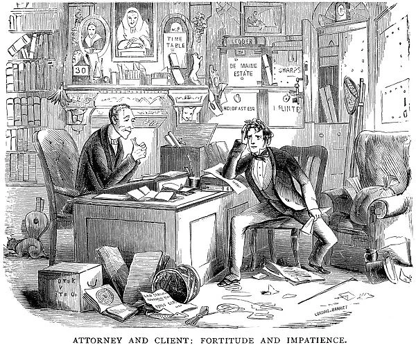 DICKENS: BLEAK HOUSE. Attorney and client: fortitude and patience. Wood engraving after a 19th-century American edition of Bleak House, by Charles Dickens