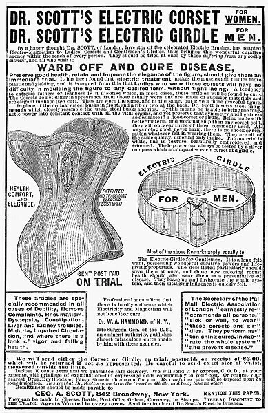 Dr. Scotts Electric Corset. American advertisement, 1882