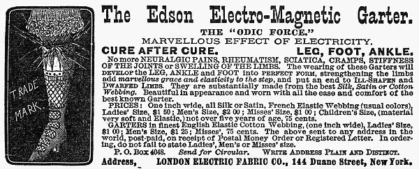 The Edson Electro-Magnetic Garter. Advertisement from and American newspaper, 1881