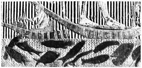 EGYPT: FISHING SCENE. Detail of an Egyptian bas-relief from Sakkara depicting a