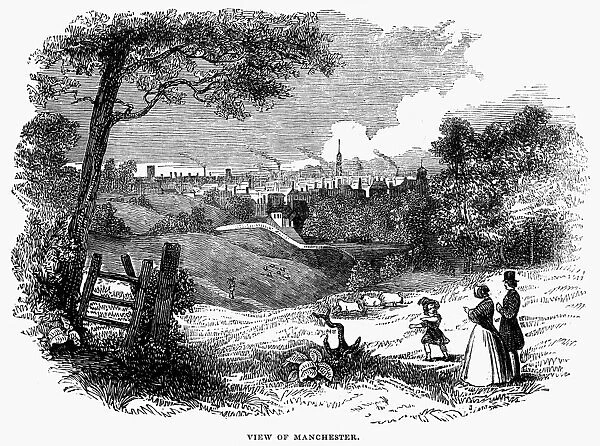 ENGLAND: MANCHESTER, 1842. View of Manchester, England. Wood engraving, English, 1842