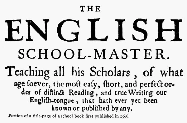 ENGLAND: SCHOOLBOOK, 1596. Title page to an English schoolbook of 1596