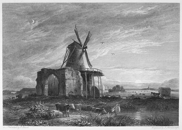 ENGLAND: ST. BENETs ABBEY. Ruins of St. Benets Abbey on the River Bure in Norfolk, England, founded by King Canute, c1020. 19th century engraving