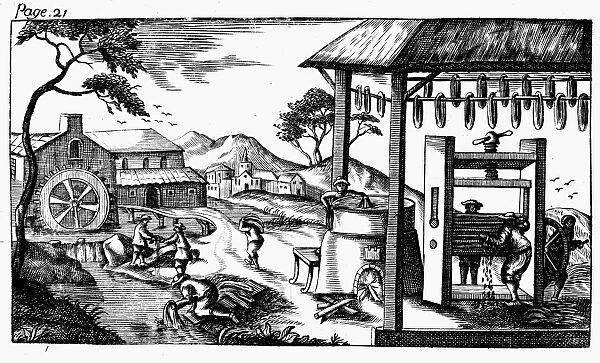 ENGLAND: WATER MILL. Copper engraving, English, 17th century