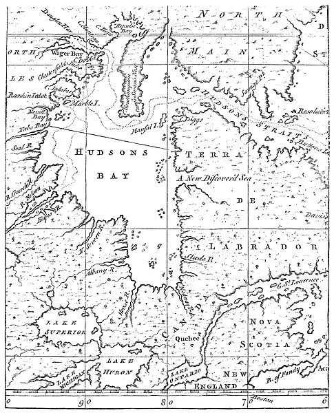 An engraved English chart of 1748 showing the track of the ships where a northwest passage was sought in Northern Canada during the years 1746 and 1747