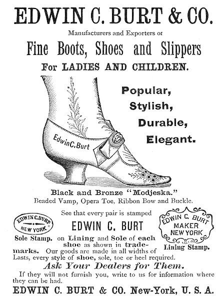 FASHION: SHOES, 1890. Advertisement, American, 1890
