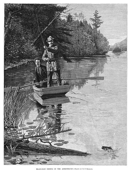 FISHING, 1884. Black-bass fishing in the Adirondacks. Engraving from Harpers Weekly