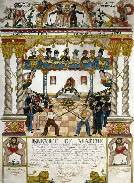 FRANCE: FENCING, 1825. Diploma for a master fencer, a member of the Compagnons du Tour de France