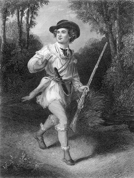 One of General Daniel Morgans Carolina riflemen during the American Revolution. Line and stipple engraving, 19th century