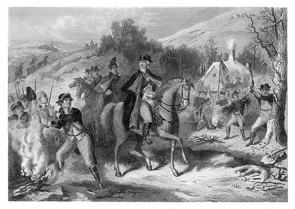 George Washington inspecting the Continental Army at Valley Forge during the winter of 1777-78: engraving, 19th century