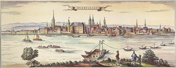 GERMANY: DUESSELDORF. Scenic view of Dusseldorf, Germany: line engraving, c1750, by an unknown artist