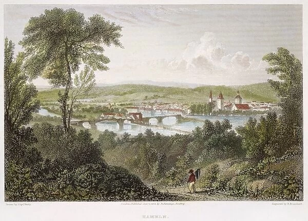 GERMANY: HAMELN, 1828. A view of Hameln, Germany: steel engraving, 1828, after a drawing by Robert Batty