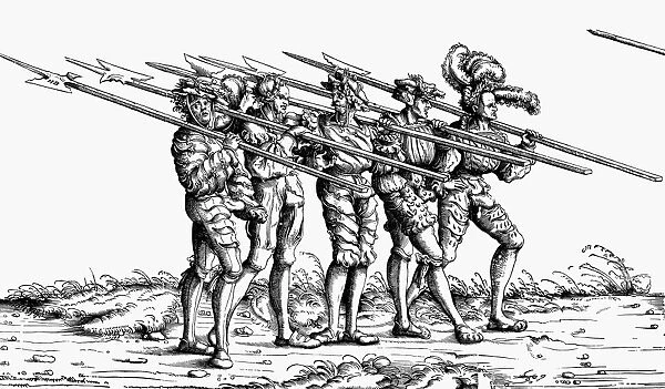GERMANY: SOLDIERS, c1517. Five German halberdiers. Woodcut, c1517, by Hans Burgkmair