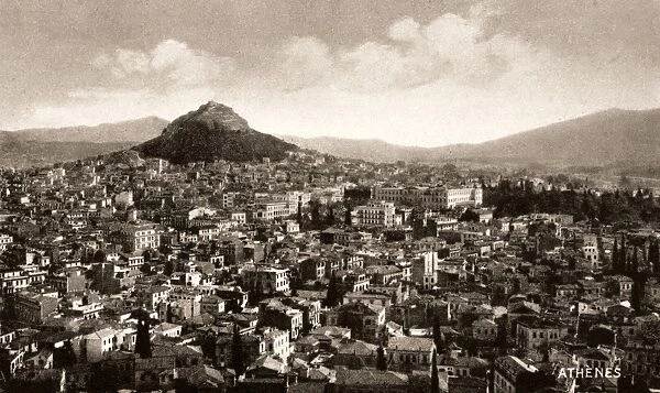 GREECE: ATHENS, c1905. Panoramic view of the city of Athens, Greece. Greek postcard