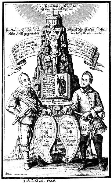 GUSTAVUS II & CHARLES XII. Engraved Lutheran memento mori, 1708, dedicated to Kings