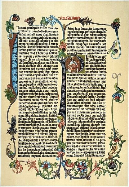 GUTENBERG BIBLE. A page of Johann Gutenbergs 42-line Latin Bible printed at Mainz between 1453