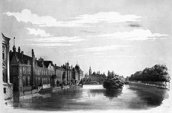 THE HAGUE: CANAL. View of the Vijverberg in The Hague, the Netherlands. Lithograph
