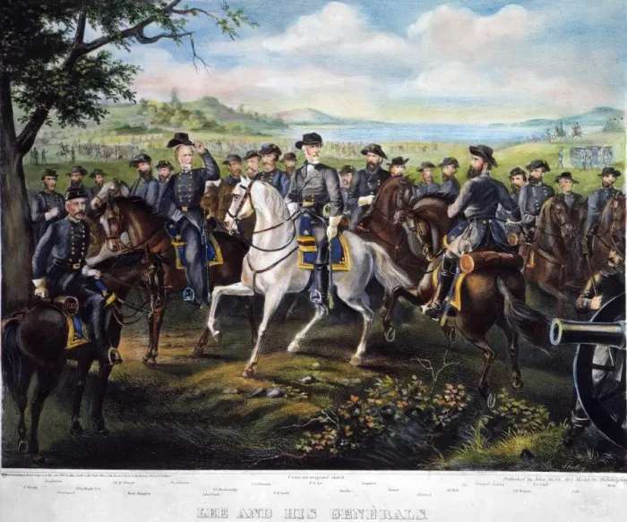 Framed Print : Handcolored lithograph print of Robert E. Lee with his generals, 1867 Framed Print : Handcolored lithograph print of Robert E. Lee with his generals, 1867