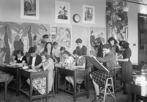 HIGH SCHOOL CLASS, 1939. Students in an art class at Anacostia High School in Washington, D