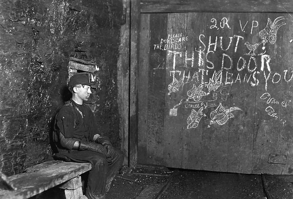 HINE: CHILD LABOR, 1908. A 15 year-old trapper boy, at a coal mine in West Virginia