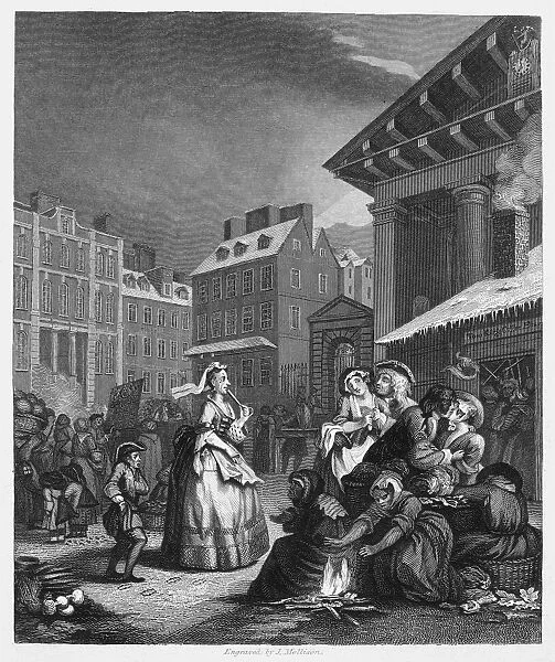 HOGARTH: FOUR TIMES OF DAY. Morning. Steel engraving after the original etching, 1738, by William Hogarth