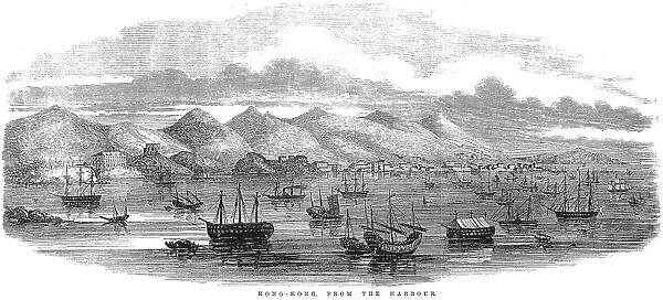 HONG KONG: HARBOR, 1854. A view of Hong Kong, from the Harbor. Wood engraving, 1854