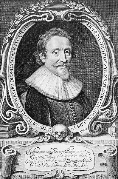 HUGO GROTIUS (1583-1645). Dutch jurist and statesman. At age 49. Line engraving, 1632