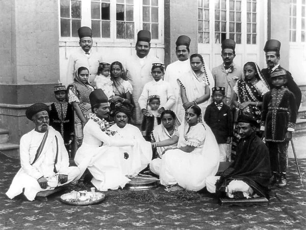 INDIA: FAMILY PORTRAIT. A Parsi wedding party in India, late 19th or early 20th century