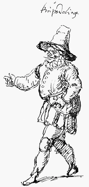 INIGO JONES: KNIPERDOLING. Court satire on an Anabaptist, sketched by Inigo Jones
