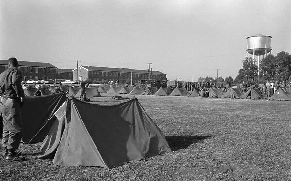 INTEGRATION: OLE MISS, 1962. Soldiers and tents across from Baxter Hall where James Meredith