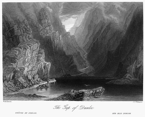 IRELAND: GAP OF DUNLOE. View of the Gap of Dunloe, near Killarney, County Kerry, Ireland. Steel engraving, English, c1840, after William Henry Bartlett