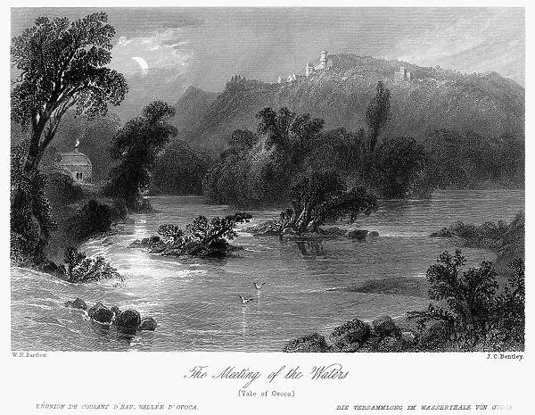 IRELAND: VALE OF AVOCA. View of the Vale of Avoca, County Wicklow, Ireland. Steel engraving, English, c1840, after William Henry Bartlett