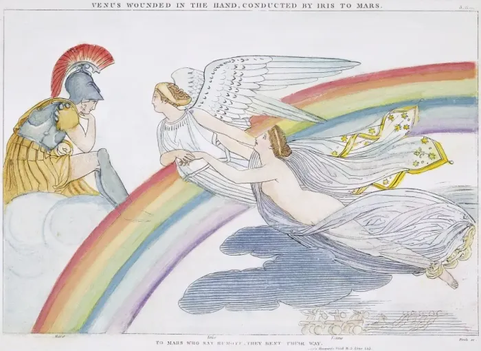 Framed Print : Line engraving print of Iris escorting wounded Venus to Mars, circa 1805 Framed Print : Line engraving print of Iris escorting wounded Venus to Mars, circa 1805