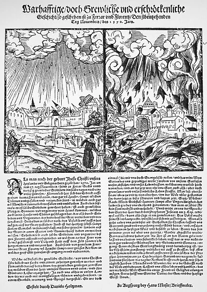 ITALY: EARTHQUAKES, 1570. Announcement in a contemporary German woodcut broadside