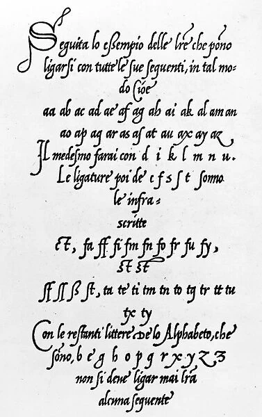 ITALY: PENMANSHIP, 1533. Page from Regola da imparare scrivere (Rules for learning to Write)