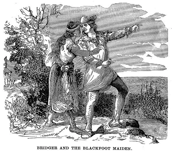 JAMES BRIDGER (1804-1881). American fur trader and mountain man. Bridger and the Blackfoot maiden. Wood engraving, American, 19th century