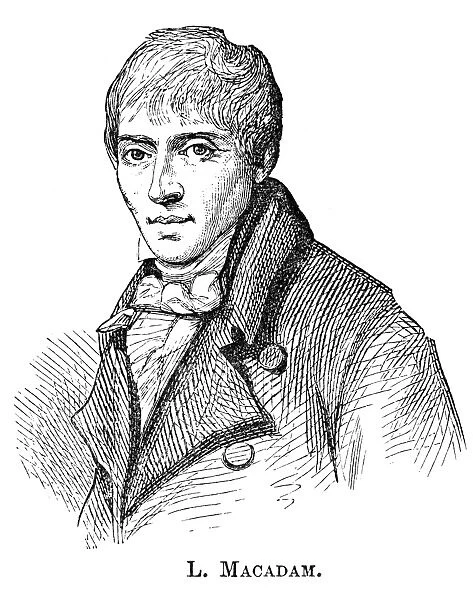 JOHN LOUDON McADAM (1756-1836). Scottish engineer. Wood engraving, English, 1874