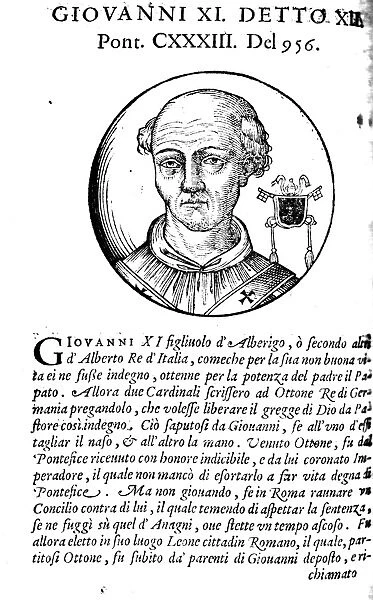JOHN XIII (938-964). Pope, 955-964. Woodcut, Venetian, 1592