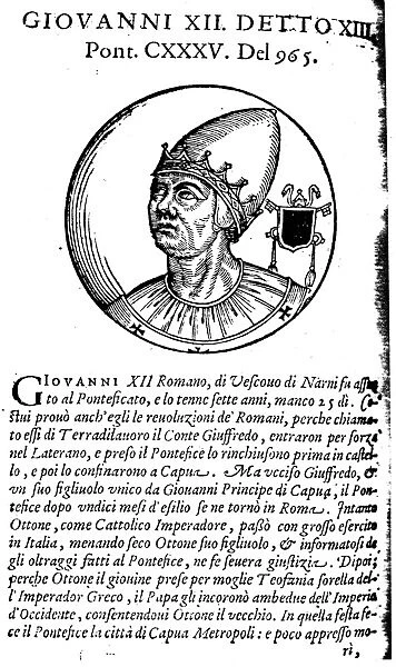 JOHN XIII, d. 972. Pope, 965-972. Woodcut, Venetian, 1592