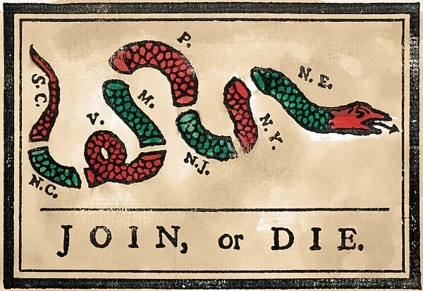 JOIN OR DIE CARTOON, 1754. First American political cartoon #6244900