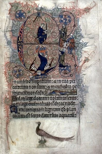 JUDGMENT OF SOLOMON In an initial E: illumination from an English Latin Psalter, c1290