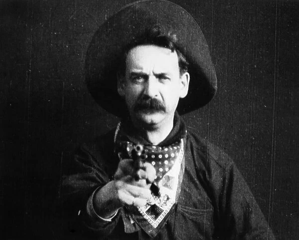 Justus D. Barnes in the film The Great Train Robbery made by the Edison Company in 1903