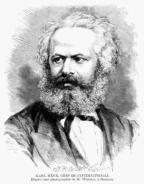 KARL MARX (1818-1883). German political philosopher. Wood engraving, French, 1871