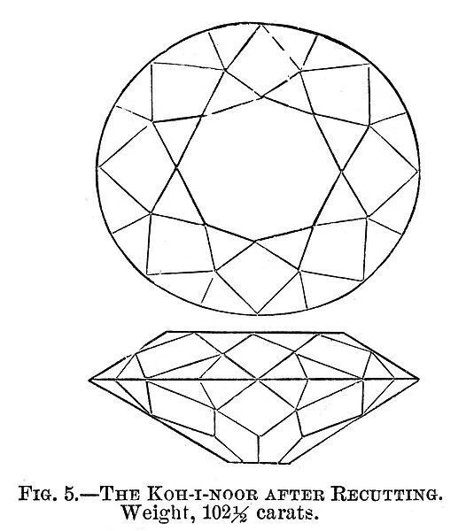 KOH-I-NOOR DIAMOND. The Koh-I-Noor diamond after it was recut in 1851. Engraving, 1875